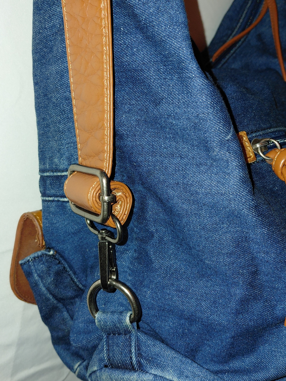 Wrangler Blue Denim Hobo Bag with Brown Tooled Leather Accents - Picture 8 of 11